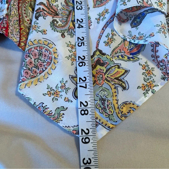 Zara Women Sm Paisley V-Neck Flutter Hem Bell Sleeve Drawstring Waist Boho Top - Picture 11 of 11